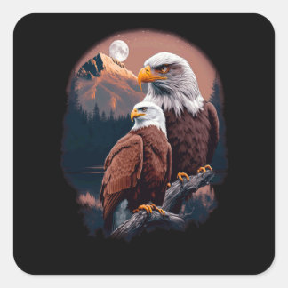 Vintage Cute Realistic Couple Eagles Mountains Hik Square Sticker