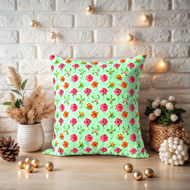 Vintage cute Red Floral pattern greenery  Cushion (Creator Uploaded)