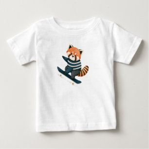 Vintage Cute Red Panda Racoon Skateboarding Baby T-Shirt