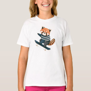 Vintage Cute Red Panda Racoon Skateboarding T-Shirt