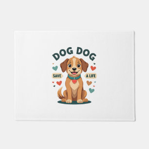 Vintage Cute Rescue Dog Save A Life Cartoon Puppy  Doormat
