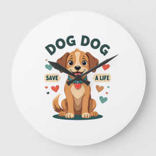 Vintage Cute Rescue Dog Save A Life Cartoon Puppy Large Clock