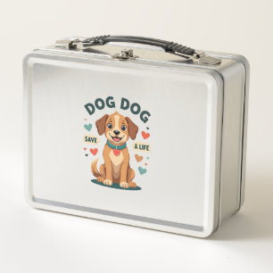 Vintage Cute Rescue Dog Save A Life Cartoon Puppy  Metal Lunch Box