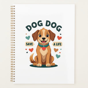 Vintage Cute Rescue Dog Save A Life Cartoon Puppy Planner