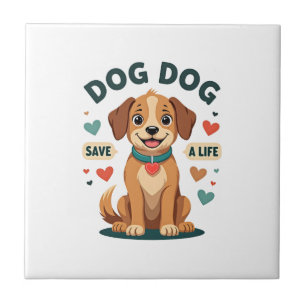 Vintage Cute Rescue Dog Save A Life Cartoon Puppy Tile