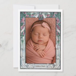 Vintage Cute Ribbons Flowers Stork Birth Announcement