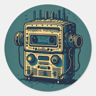 vintage cute robot radio cassette old dirty classic round sticker