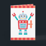 Vintage Cute Robot Toy Happy Birthday Card<br><div class="desc">Wish the little boy a happy birthday with this cute greeting card! It features a happy red and blue robot toy that has a key winder on its back. The robot also has a screen on its body to personalise message for the birthday boy! Great for birthday boys who love...</div>