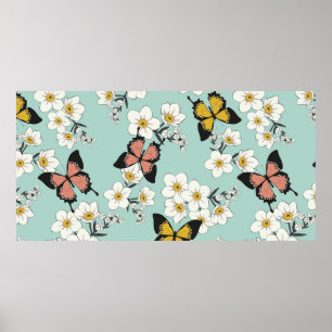 Vintage cute romantic seamless wild flowers patter poster