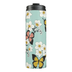 Vintage cute romantic seamless wild flowers patter thermal tumbler