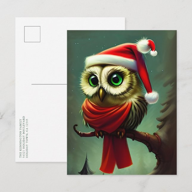 Vintage Cute Santa Owl Christmas Holiday Invitation Postcard (Front/Back)