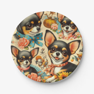 Vintage Cute Seamless Chihuahua  Paper Plate