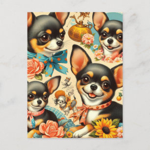 Vintage Cute Seamless Chihuahua  Postcard