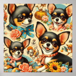Vintage Cute Seamless Chihuahua  Poster