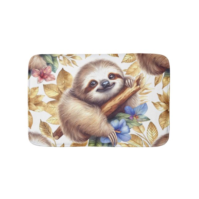 Vintage Cute Sloth Pattern Bath Mat (Front)