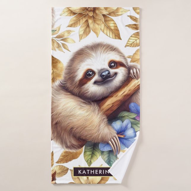 Vintage Cute Sloth Pattern Bath Towel (Bath Towel)