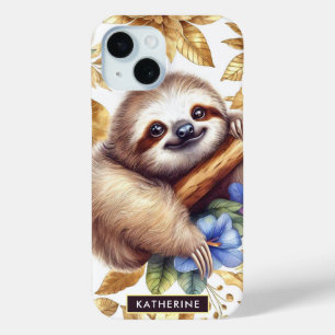 Vintage Cute Sloth Pattern iPhone 15 Case