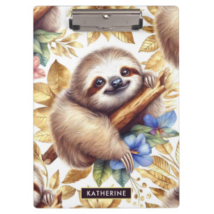Vintage Cute Sloth Pattern Clipboard