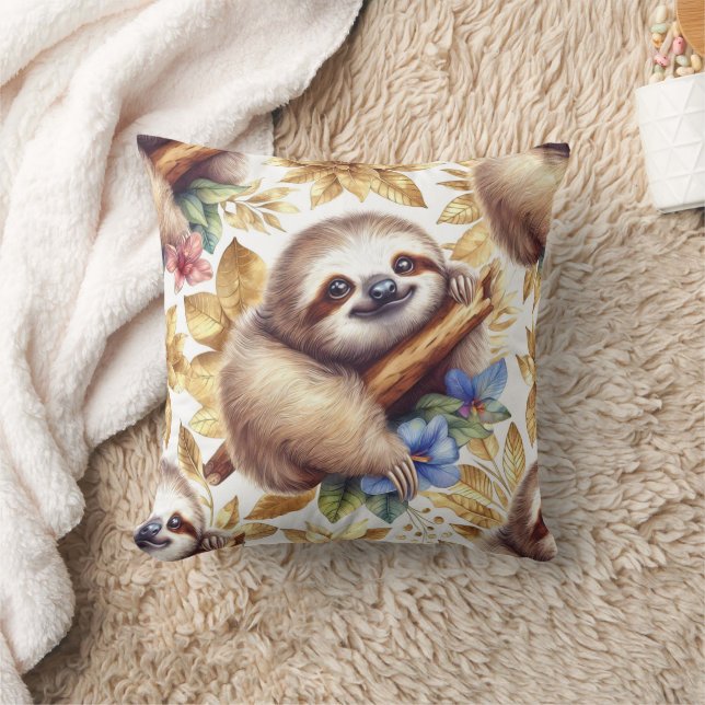 Vintage Cute Sloth Pattern Cushion (Blanket)
