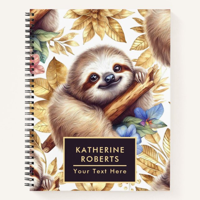 Vintage Cute Sloth Pattern Notebook (Front)