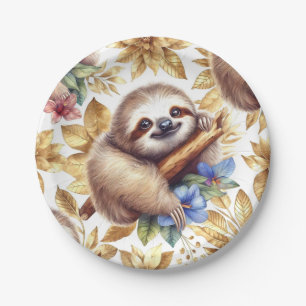 Vintage Cute Sloth Pattern Paper Plate