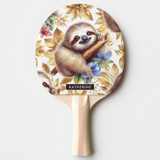 Vintage Cute Sloth Pattern Ping Pong Paddle (Front)