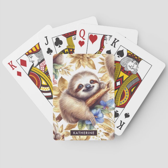 Vintage Cute Sloth Pattern Playing Cards (Back)