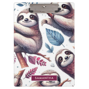 Vintage Cute Sloth Seamless Watercolor Clipboard