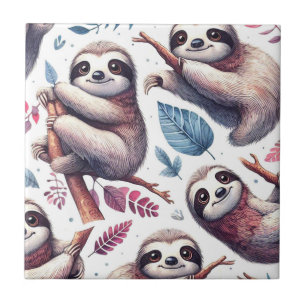 Vintage Cute Sloth Seamless Watercolor Tile