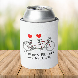 Vintage Cute Tandem Bicycle Custom Wedding Can Cooler