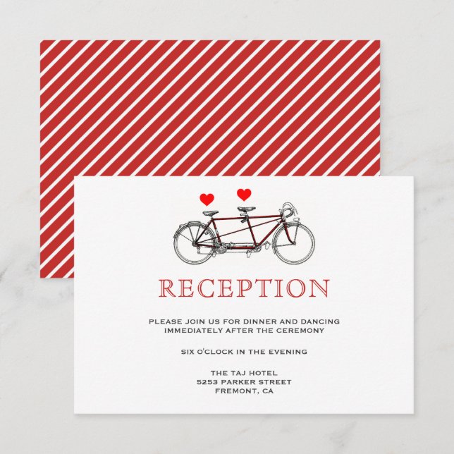 Vintage Cute Tandem Bicycle Reception Invitation (Front/Back)
