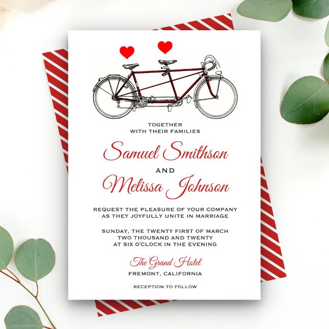 Vintage Cute Tandem Bicycle Wedding Invitation (Creator Uploaded)