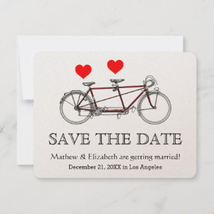 Vintage Cute Tandem Bicycle Wedding Save The Date Invitation