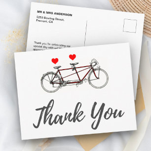 Vintage Cute Tandem Bicycle Wedding Thank You Postcard