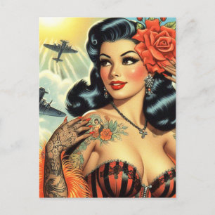 Vintage Cute Tattoo Girl Postcard