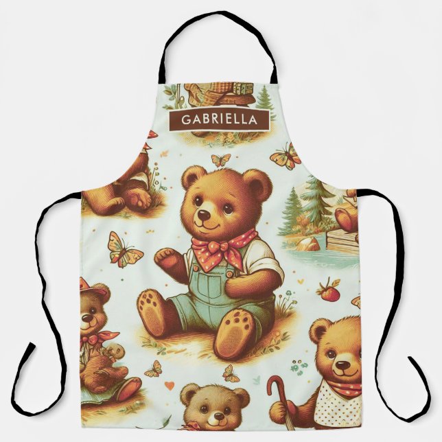 Vintage Cute Teddy Bear Pattern Apron (Front)