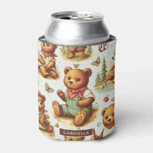 Vintage Cute Teddy Bear Pattern Can Cooler