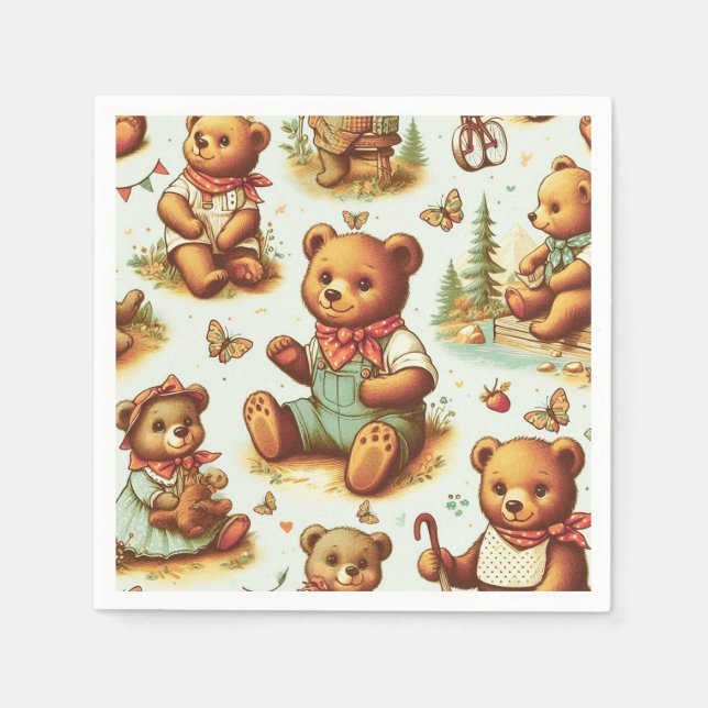 Vintage Cute Teddy Bear Pattern Napkin (Front)