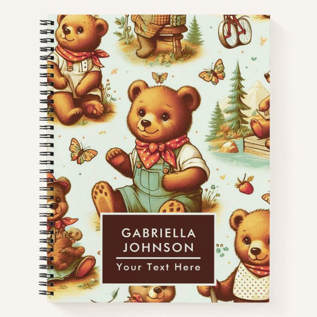 Vintage Cute Teddy Bear Pattern Notebook (Front)