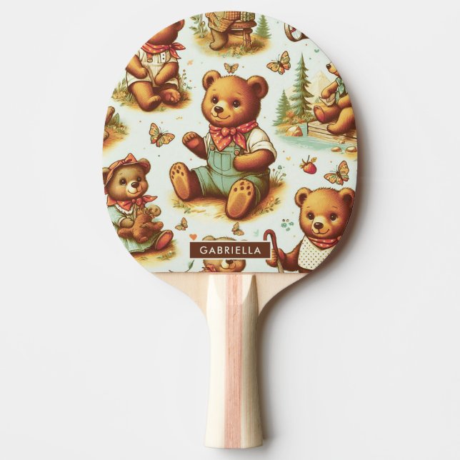 Vintage Cute Teddy Bear Pattern Ping Pong Paddle (Front)