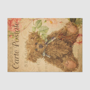 Vintage Cute Teddy Bear Toy Floral Floral French Tissue Paper