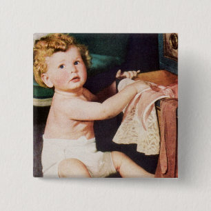 Vintage Cute Toddler Playing with Clothes Dresser 15 Cm Square Badge