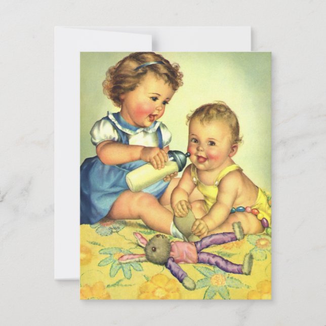 Vintage Cute Toddlers, Birthday Party Invitation (Front)