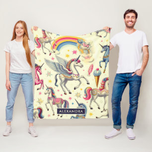 Vintage Cute Unicorn Pattern Fleece Blanket
