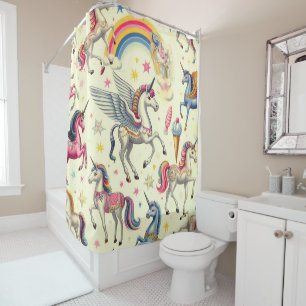 Vintage Cute Unicorn Pattern Shower Curtain