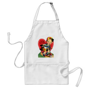 Vintage Cute Valentine's Day, Boy on a Scooter Standard Apron
