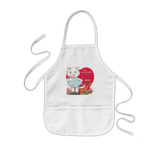 Vintage Cute Valentine's Day Cat Licking Ice Cream Kids Apron