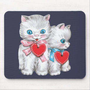 Vintage Cute Valentine's Day Cats, Retro Kitten Mouse Pad