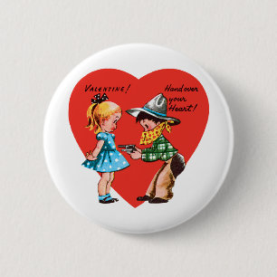 Vintage Cute Valentine's Day, Girl with Cowboy 6 Cm Round Badge
