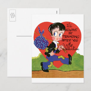 Vintage Cute Valentine's Day, Hobo Boy Heart Holiday Postcard